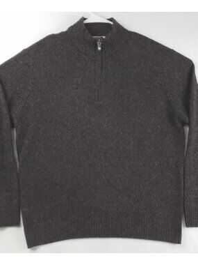 Enzo Mantovani Sweater Mens Large Black 100% Wool Long Sleeve Mock Neck 1/4 Zip